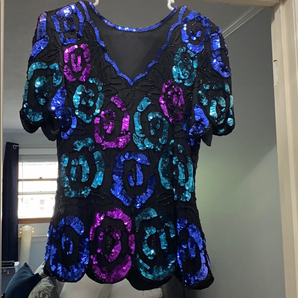 Pure silk beaded and sequin top